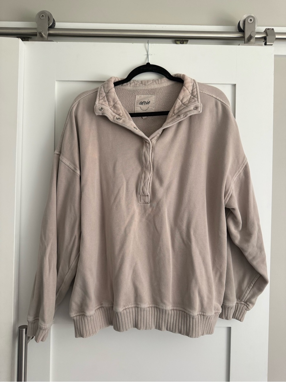 Aerie Cozy Quarter-Snap Pullover Sweater in Light Taupe
